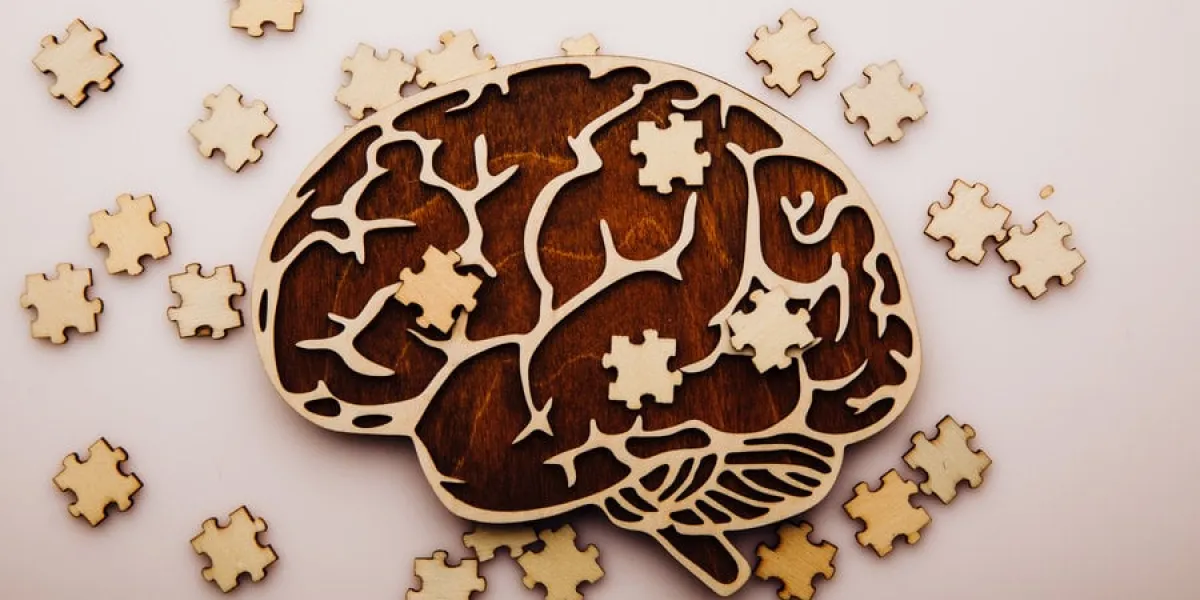 brain with wooden puzzles mental health and problems with memory