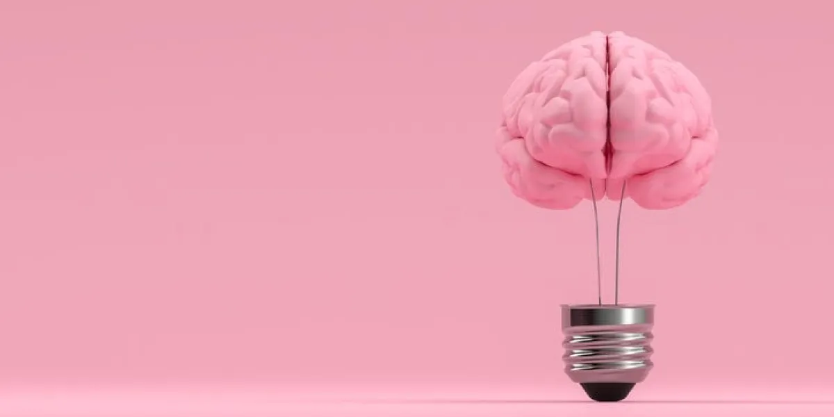 3d rendering of brain inside the light bulb, creative idea concept brainstorming