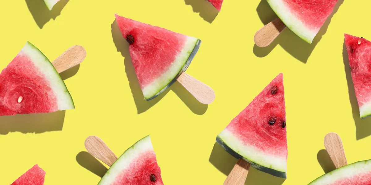 watermelon pattern sliced watermelon on color background flat lay, top view