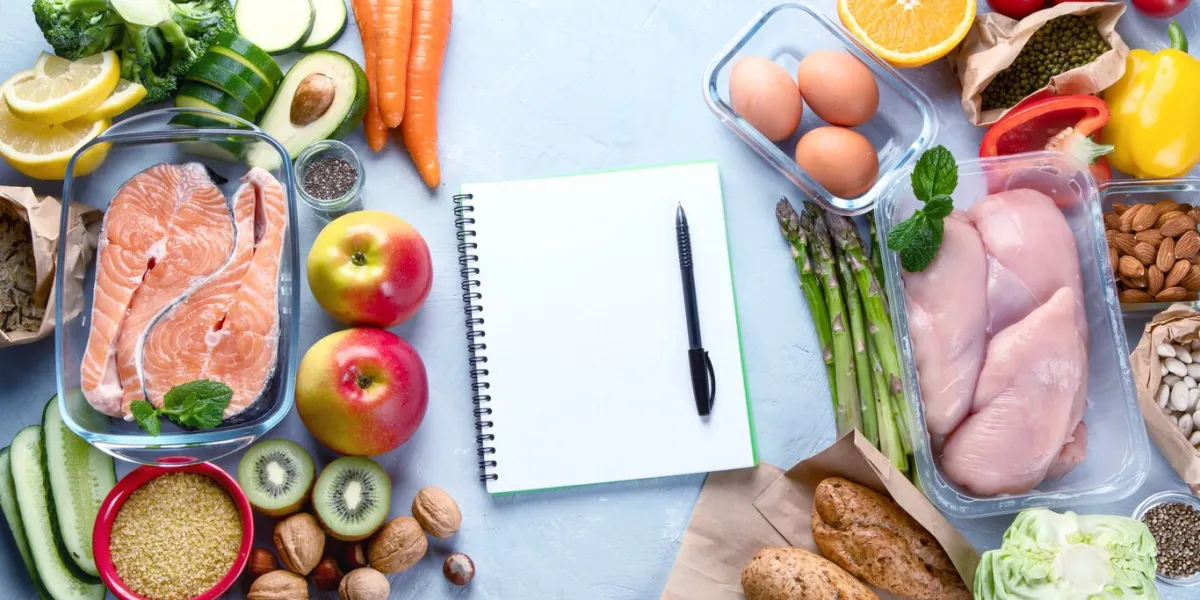 healthy diet eating plan meal planning slimming and weigh loss concept top view flat lay