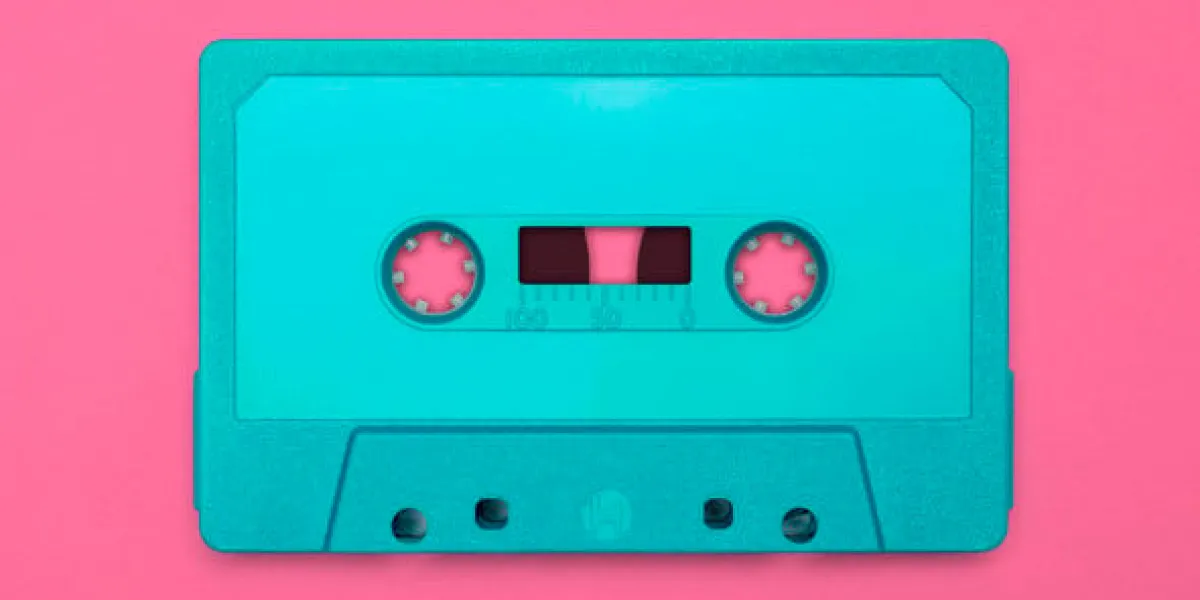 nostalgic image of a cassette tape, isolated and presented in punchy pastel colors, blank for creative customization