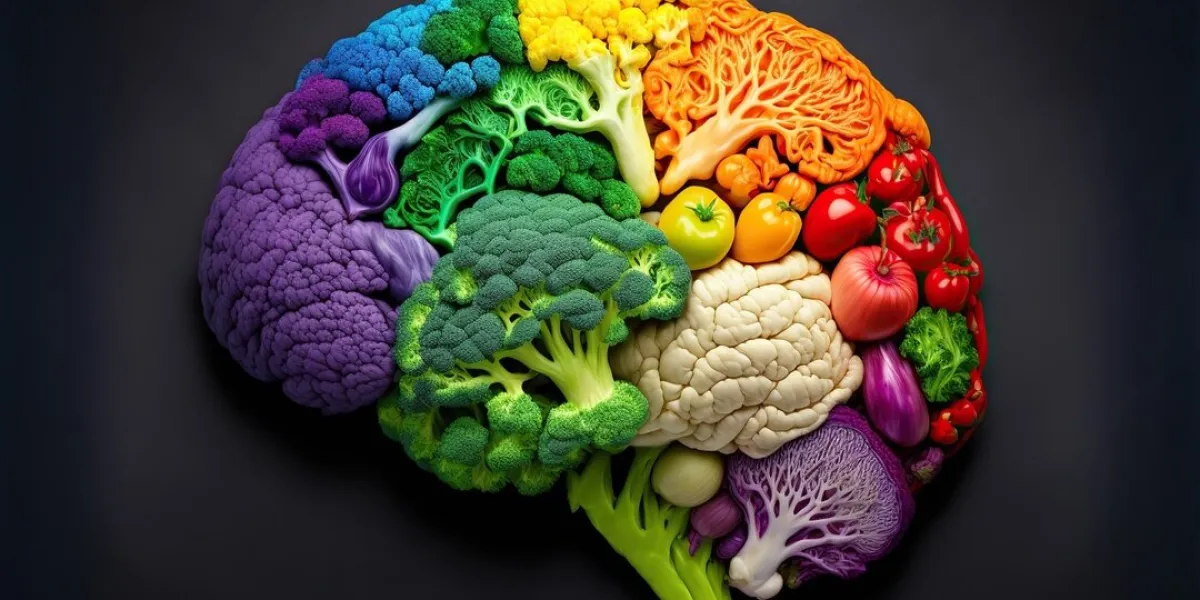 human brain made of variety of colorful vegetables, created with generative ai technology