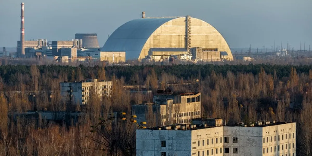 chernobyl nuclear power plant 2019 under blue sky