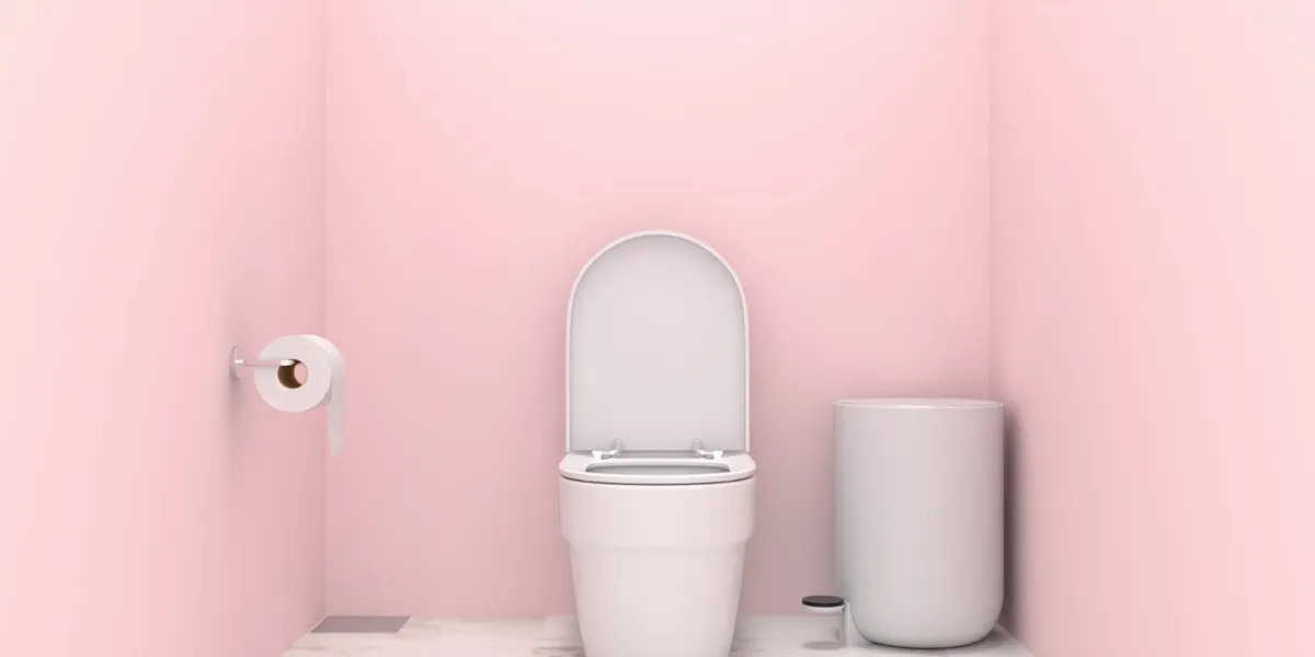 water closet and bin in pink toilet interior, 3d rendering