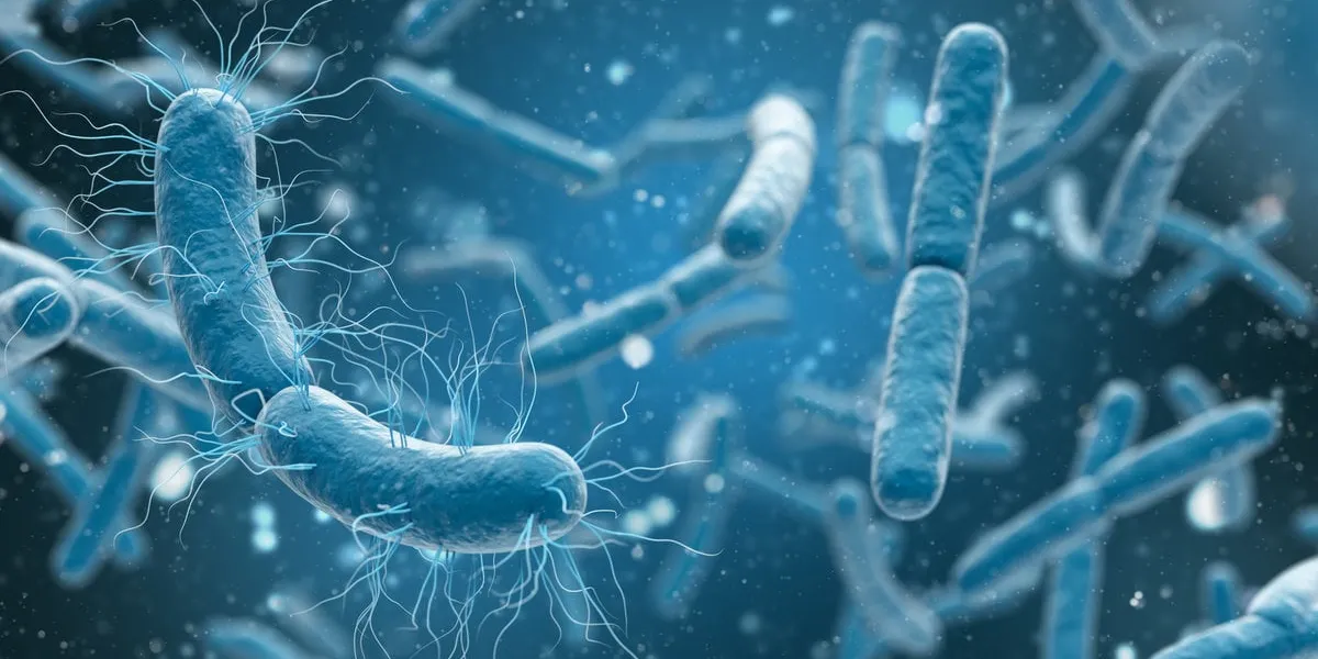 3d rendering bacteria closeup in blue background 3d illustration