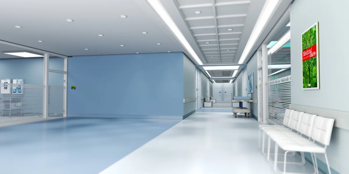 3d rendering of a hospital interior with lots of copy space